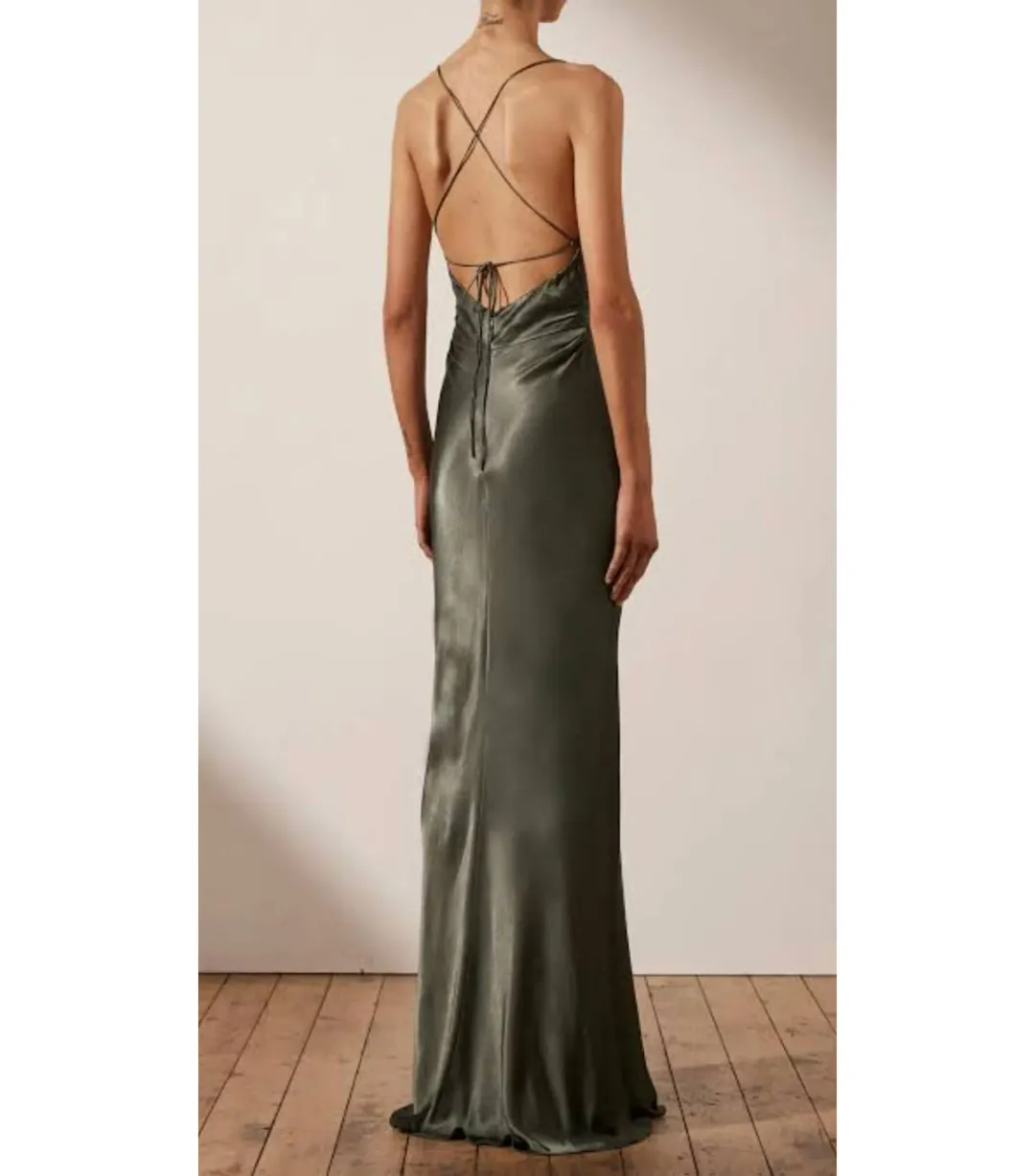 Shona Joy La Lune Lace Back Maxi Dress Olive Size AU 8 for rent on The Volte - main image