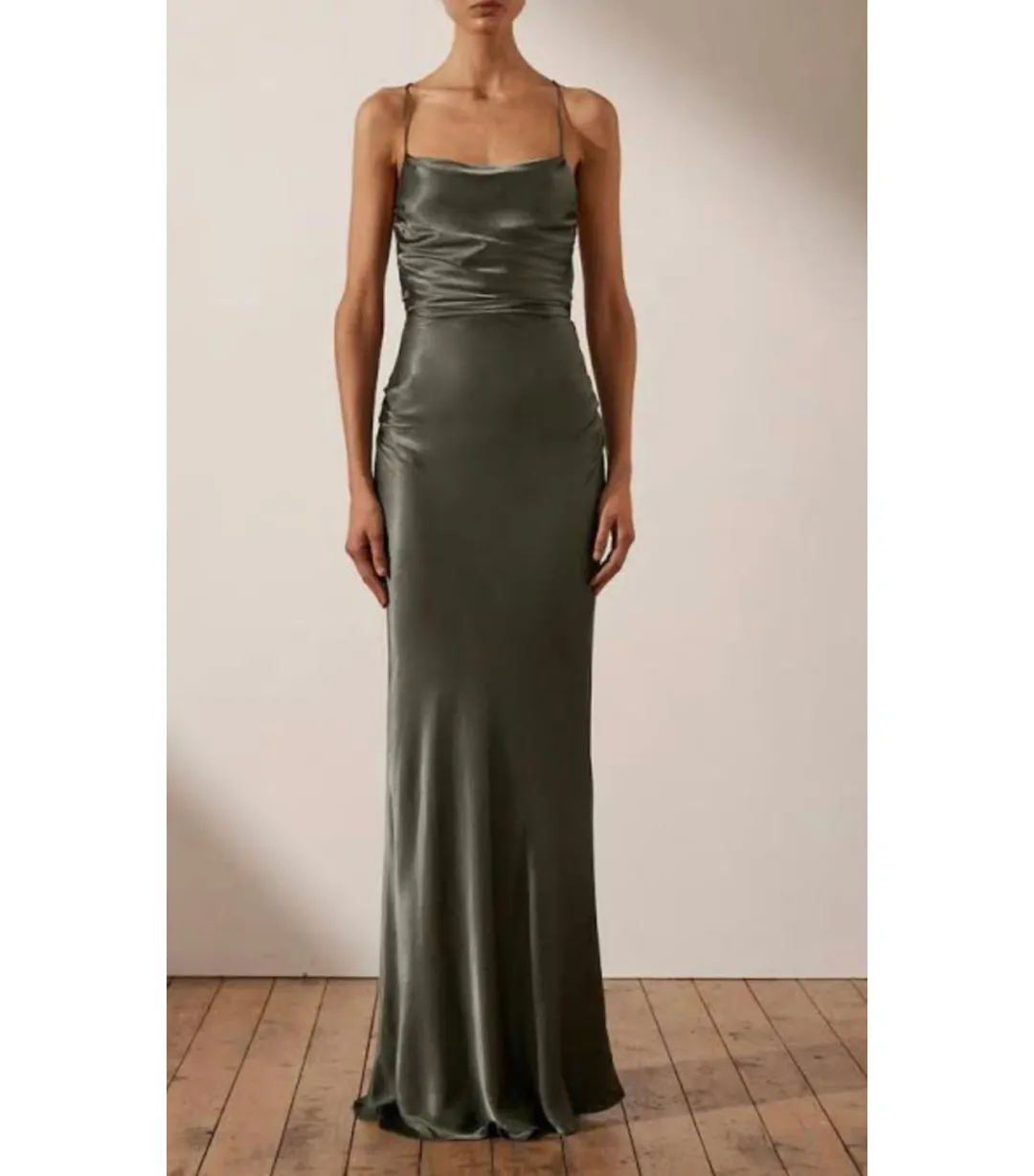 Shona Joy La Lune Lace Back Maxi Dress Olive Size AU 8 for rent on The Volte - main image
