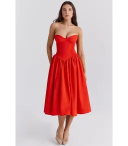 House Of CB Elizabeth Strapless Midi Sundress Italian Tomato Size XS / AU 6  for rent on The Volte - image 2