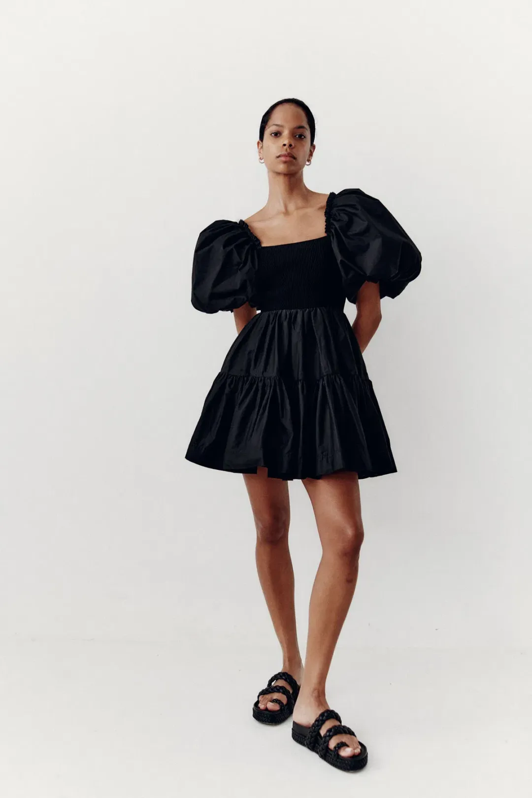 Aje Casa Puff Sleeve Mini Dress Black Size 10 for rent on The Volte - main image