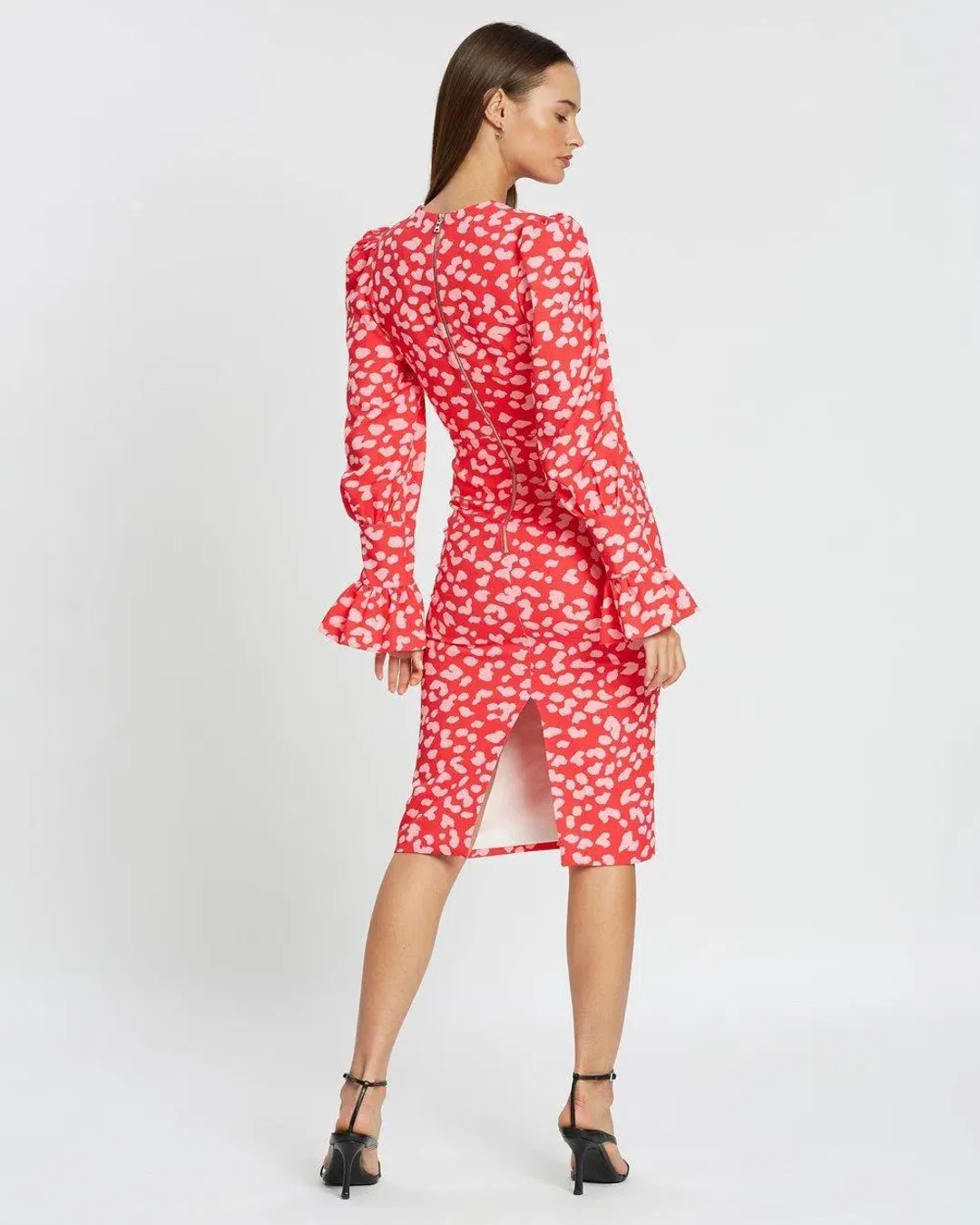By Johnny Strawberry Leopard Tulip Midi Dress Pink Size 8 for rent on The Volte - main image