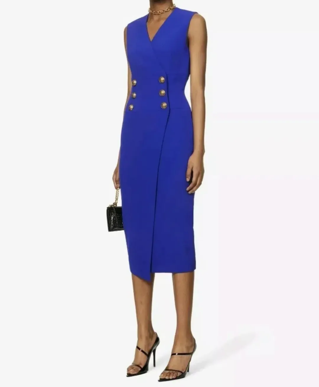 Balmain Double Breasted Midi Wrap Dress Size 12/L for rent on The Volte - main image