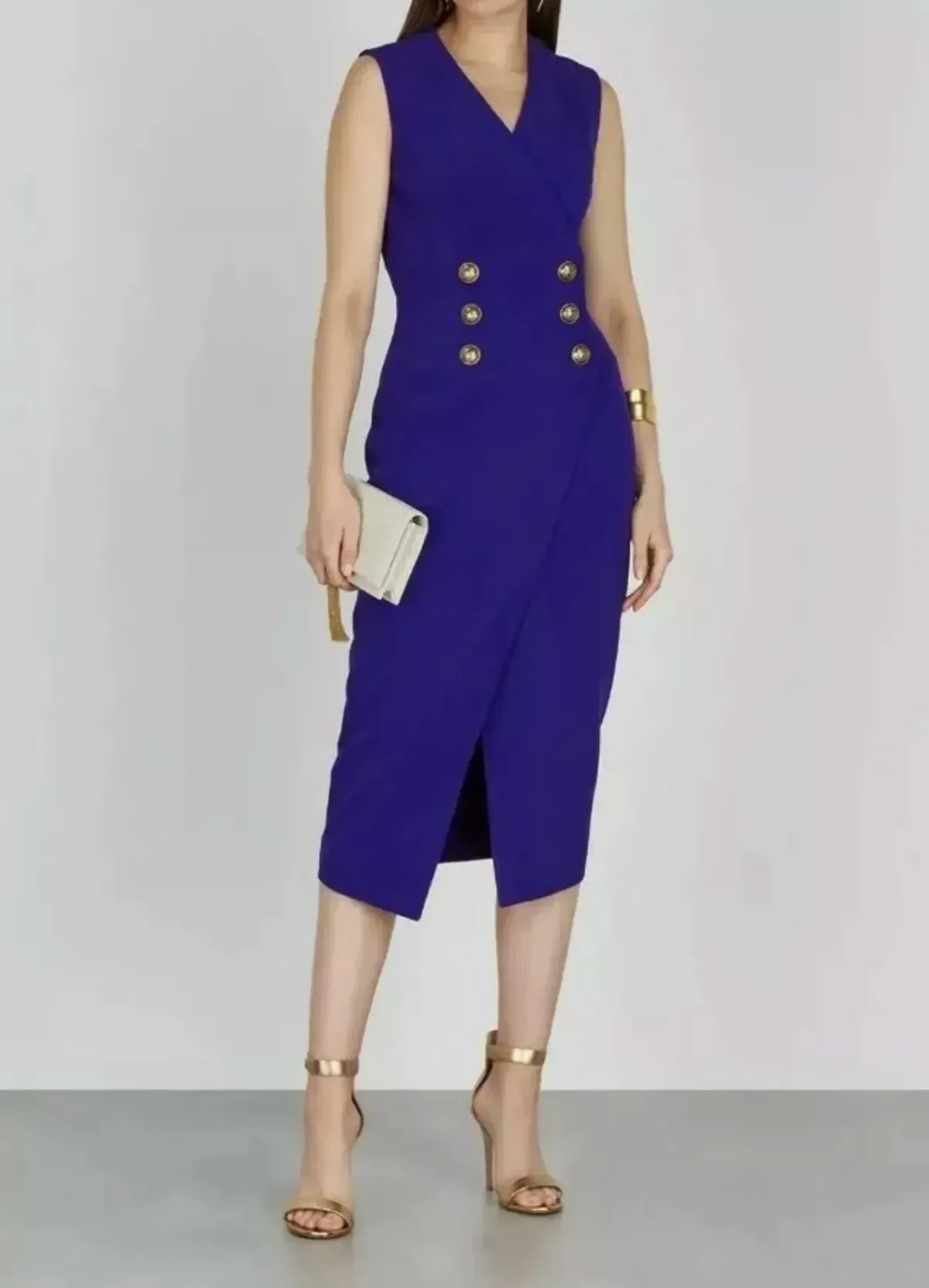 Balmain Double Breasted Midi Wrap Dress Size 12/L for rent on The Volte - main image
