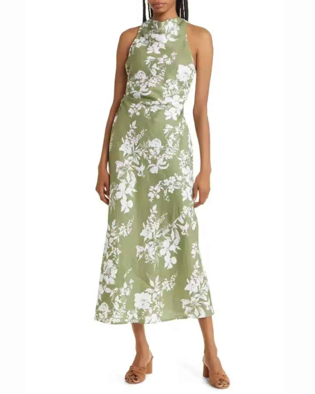 Reformation Casette Linen Dress Midi Linen Dress Floral Size AU 8 for rent on The Volte - main image