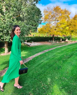 Carla Zampatti Modern Love Waterfall Midi Dress in Apple Green (Size 8) for rent on The Volte - image 3
