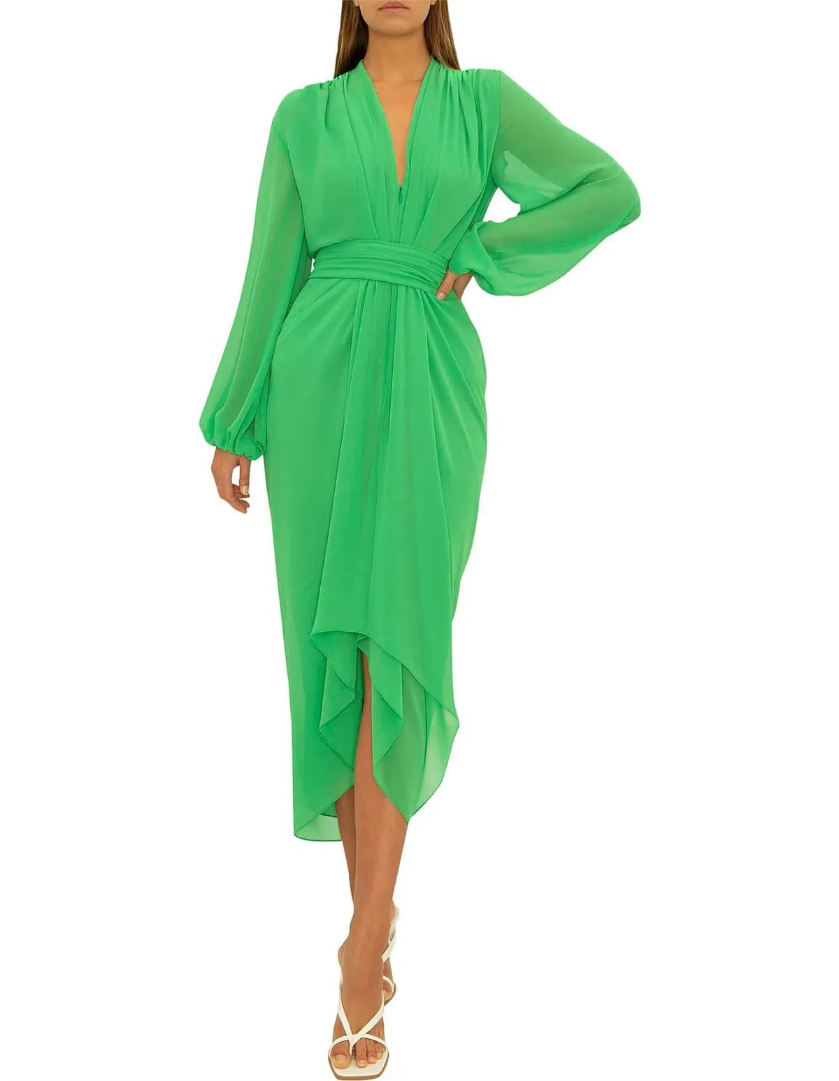 Carla Zampatti Modern Love Waterfall Midi Dress in Apple Green (Size 8) for rent on The Volte - main image
