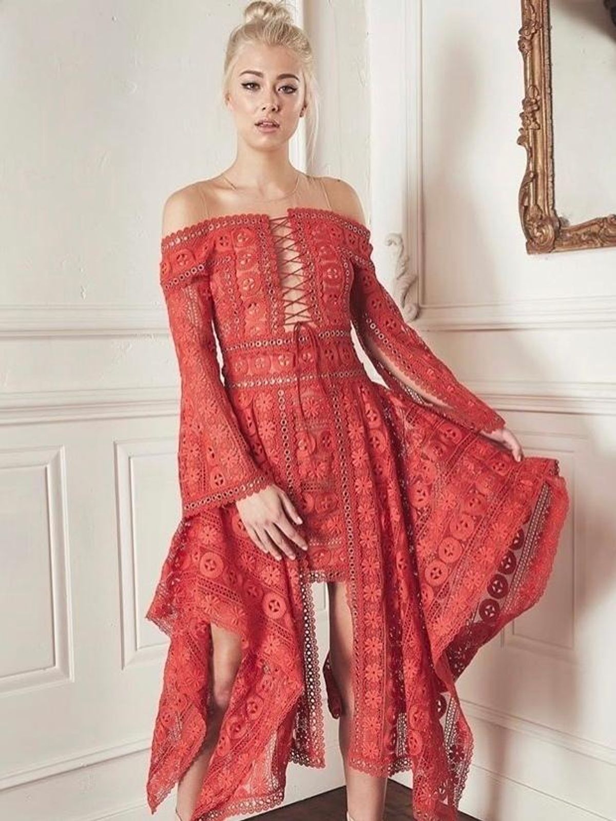 Thurley Red Midi Dress 6 for rent on The Volte - main image