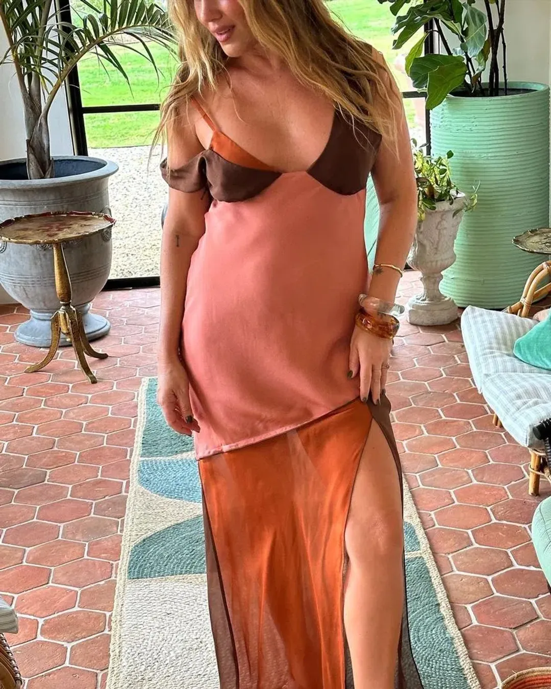 Sir the Label Halcyon Slip Midi Dress Brown/Pink Size 10  for rent on The Volte - main image