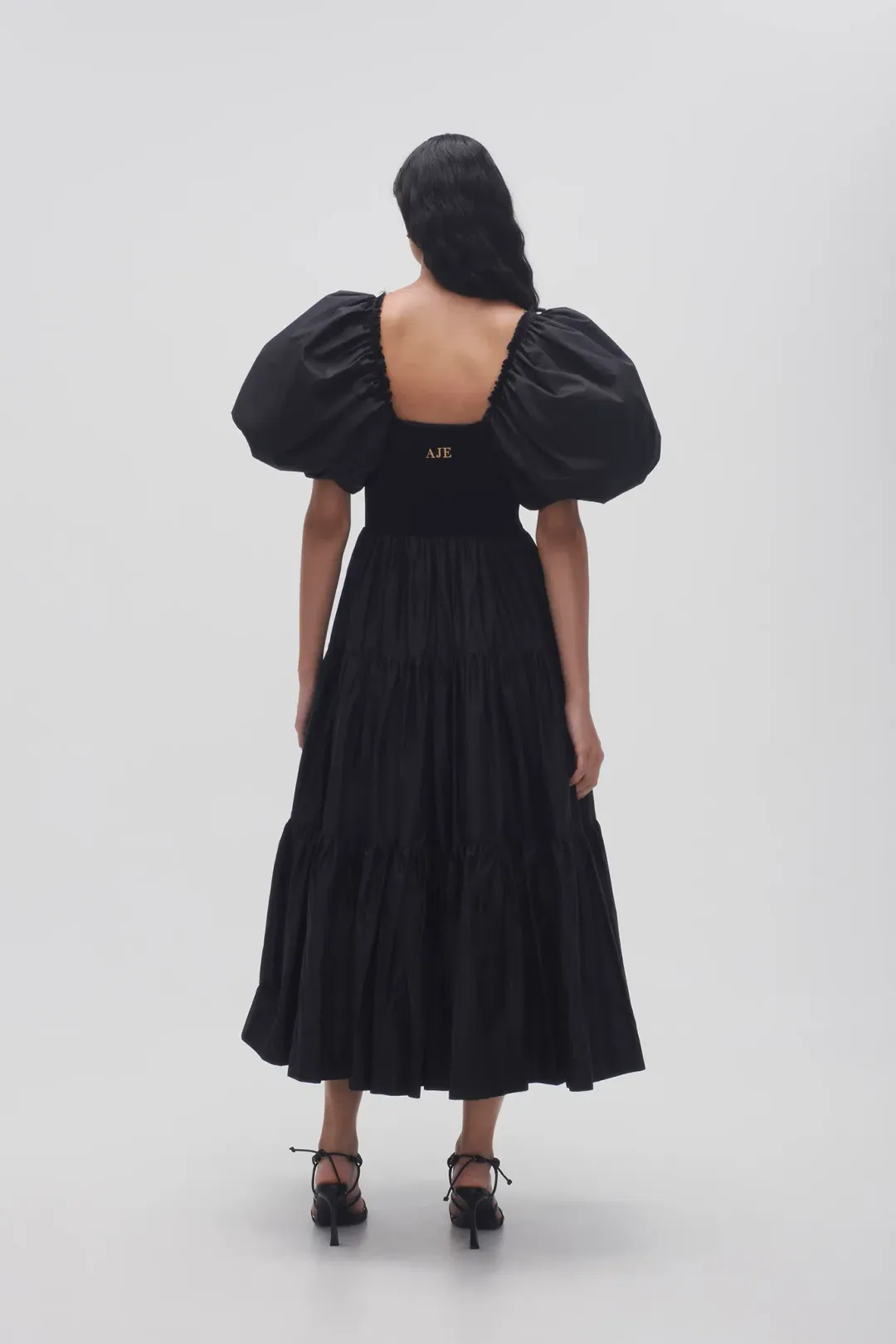 Aje Casa Puff Sleeve Midi Dress Black Size 16 for rent on The Volte - main image