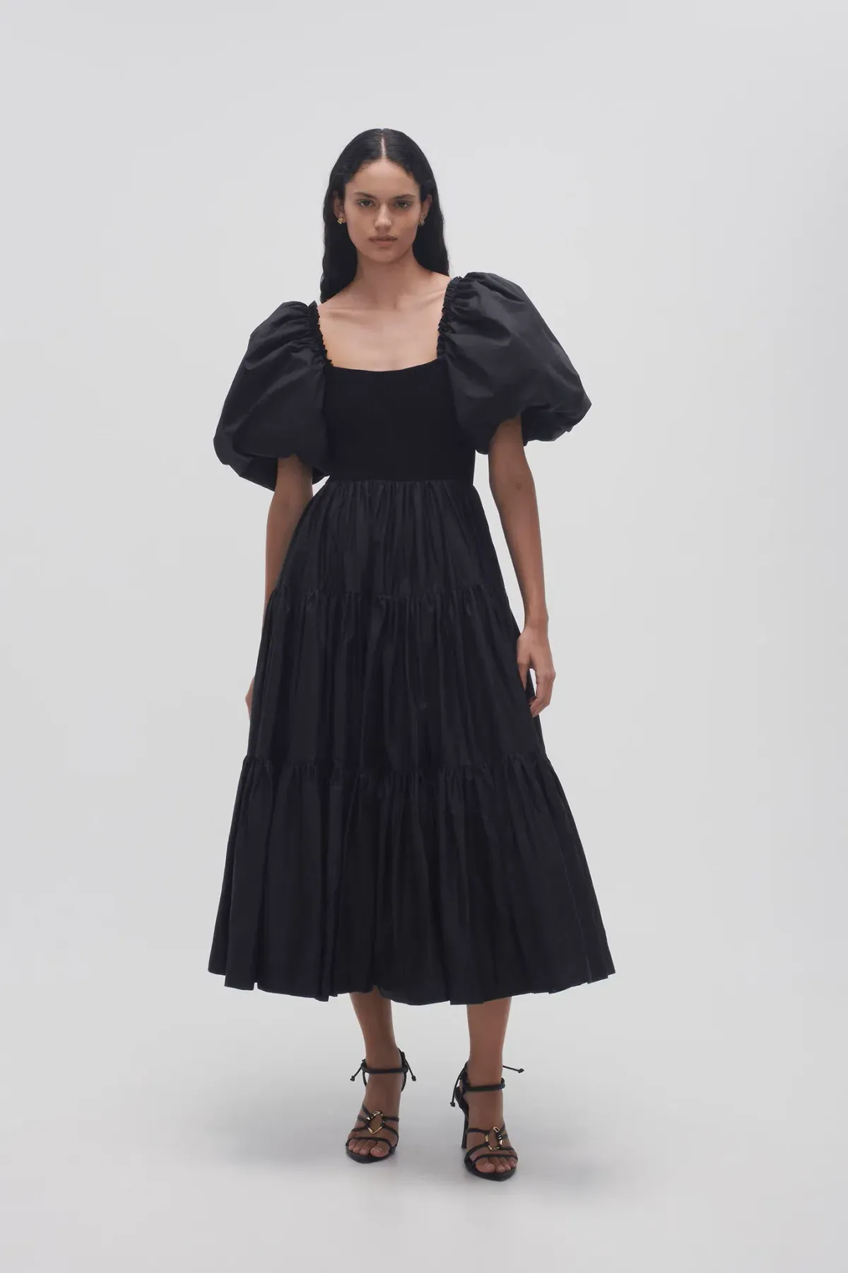 Aje Casa Puff Sleeve Midi Dress Black Size 16 for rent on The Volte - main image
