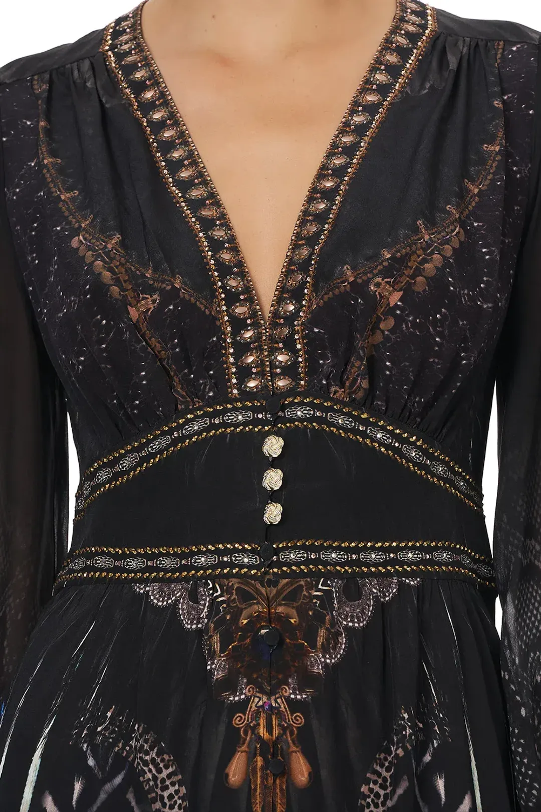 CAMILLA Silk Maxi Dress With Shaped Waistband Black Size S/Au 10  for rent on The Volte - main image