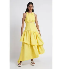 Aje Caliente Cut out Tiered Midi Dress Yellow Size 8  for rent on The Volte - image 1