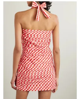 Bernadette Tippy Gingham Pleated Taffeta Halterneck Mini Dress Red Size 6 for rent on The Volte - image 2