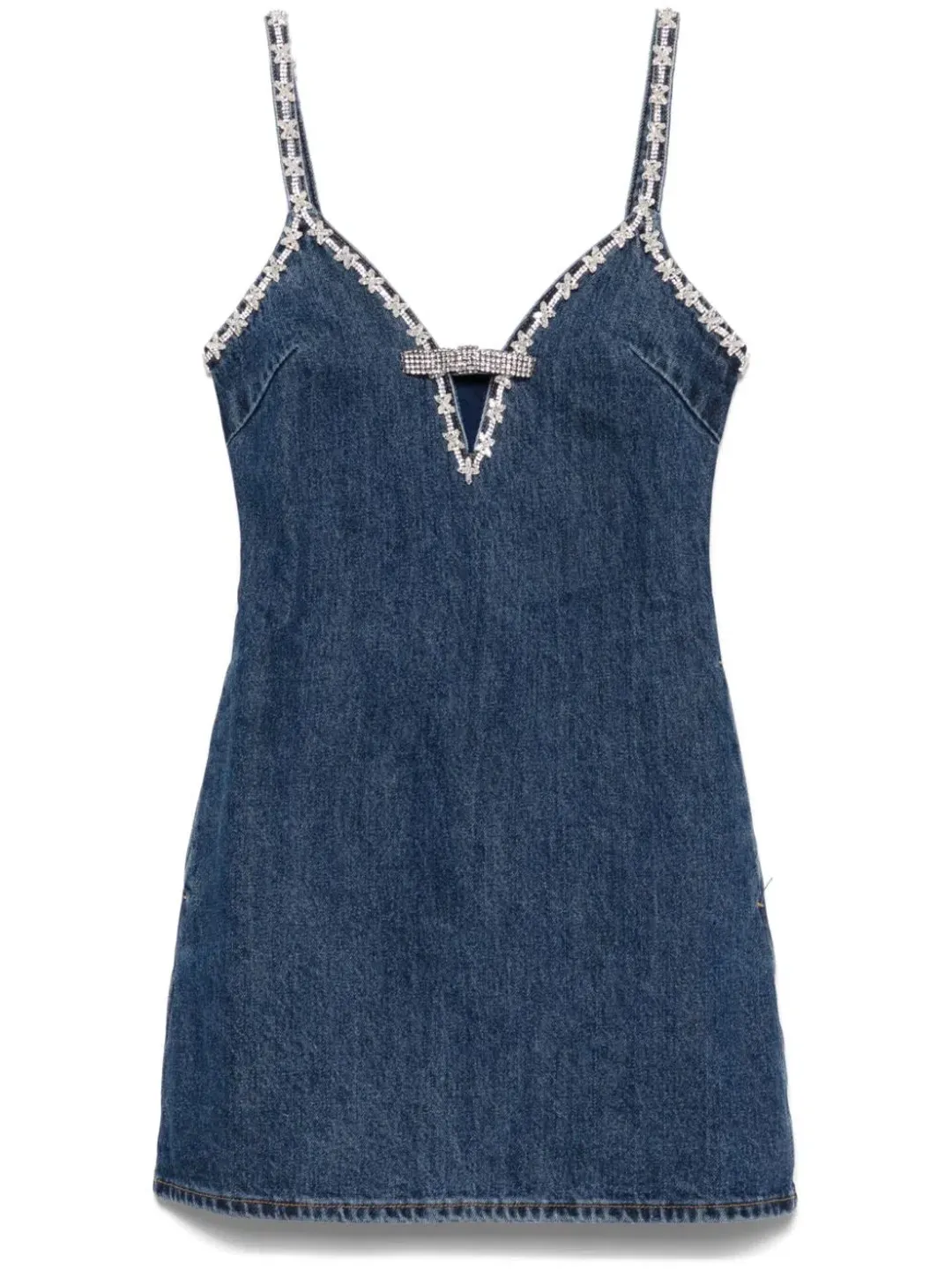 Self Portrait Denim Strappy Mini Dress Blue Size 6 for rent on The Volte - main image