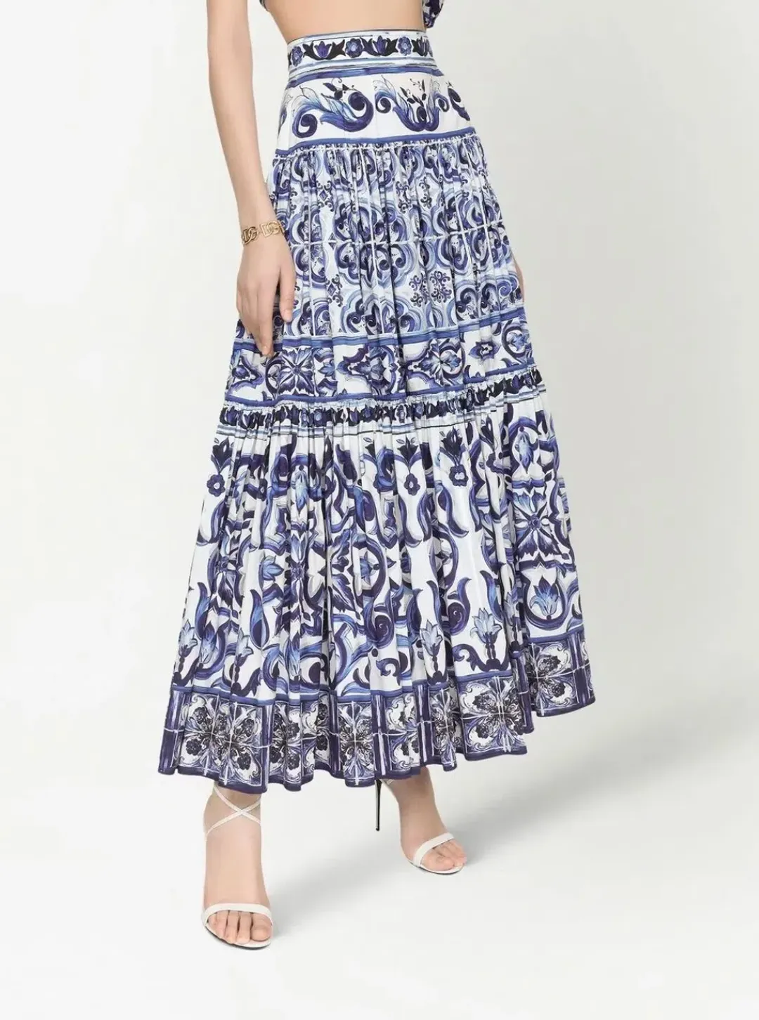 Dolce & Gabbana Majolica Top and Maxi Skirt Set Blue Size AU 8  for rent on The Volte - main image