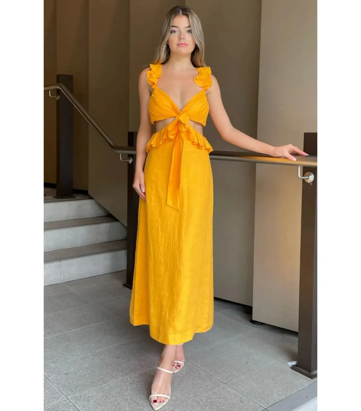 Zimmermann Orange Frill Midi Dress Orange Size 0 / AU 8 for rent on The Volte - main image
