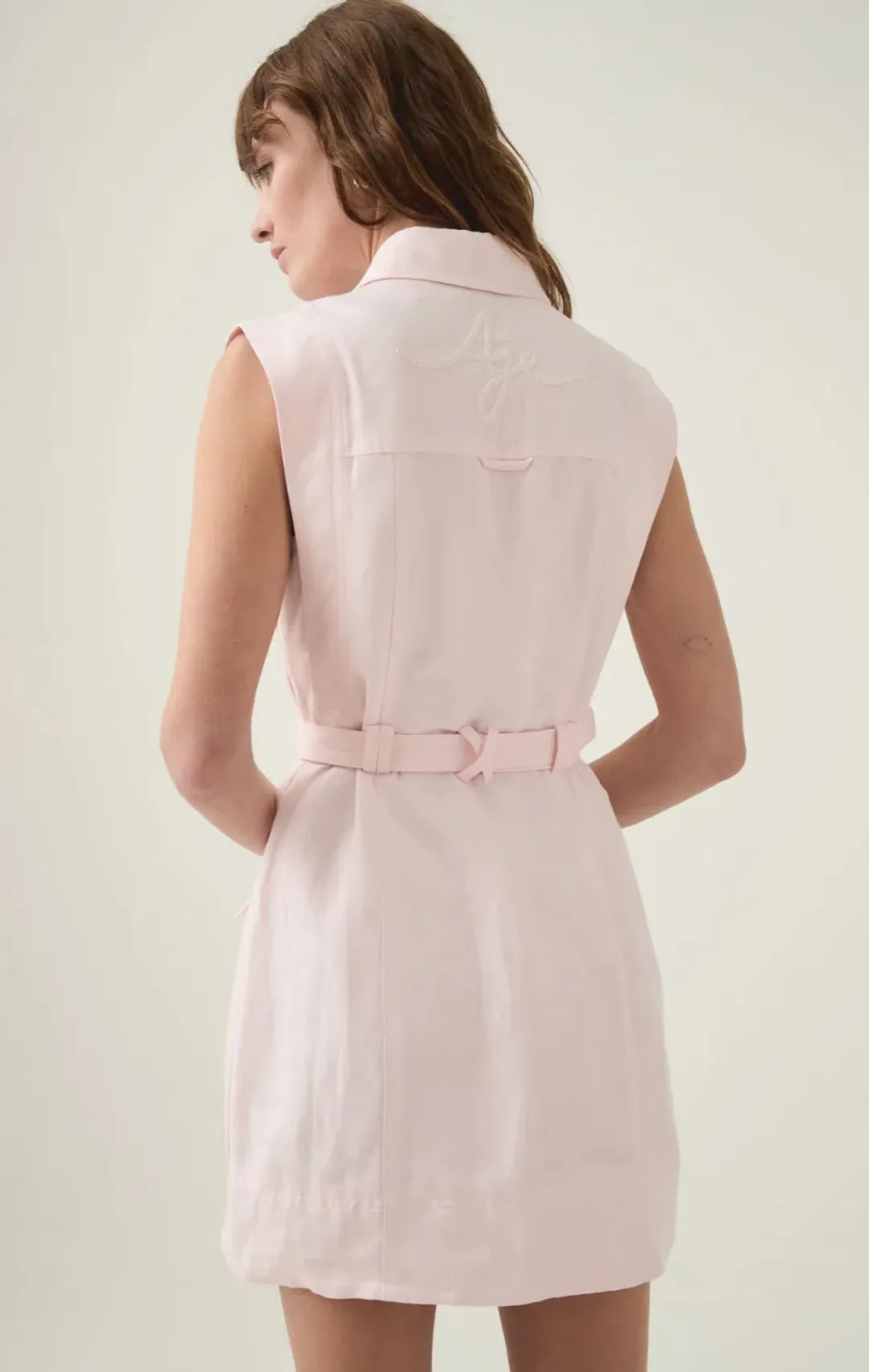Aje Dulcet Logo Mini Dress Pastel Pink Size 8 for rent on The Volte - main image