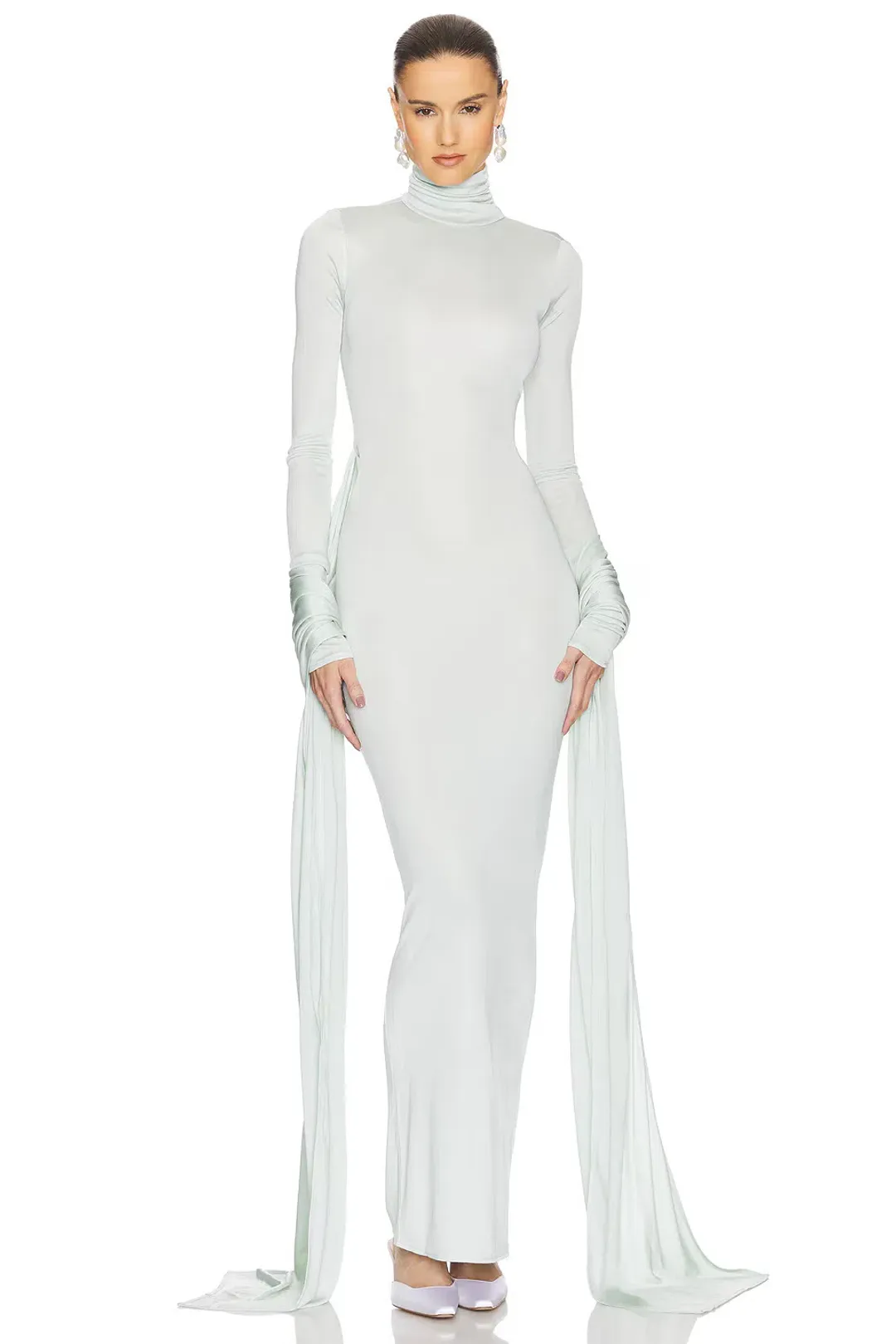 Helsa Slinky Jersey Sarong Maxi Dress Mint Green Size XS / AU 6 for rent on The Volte - main image