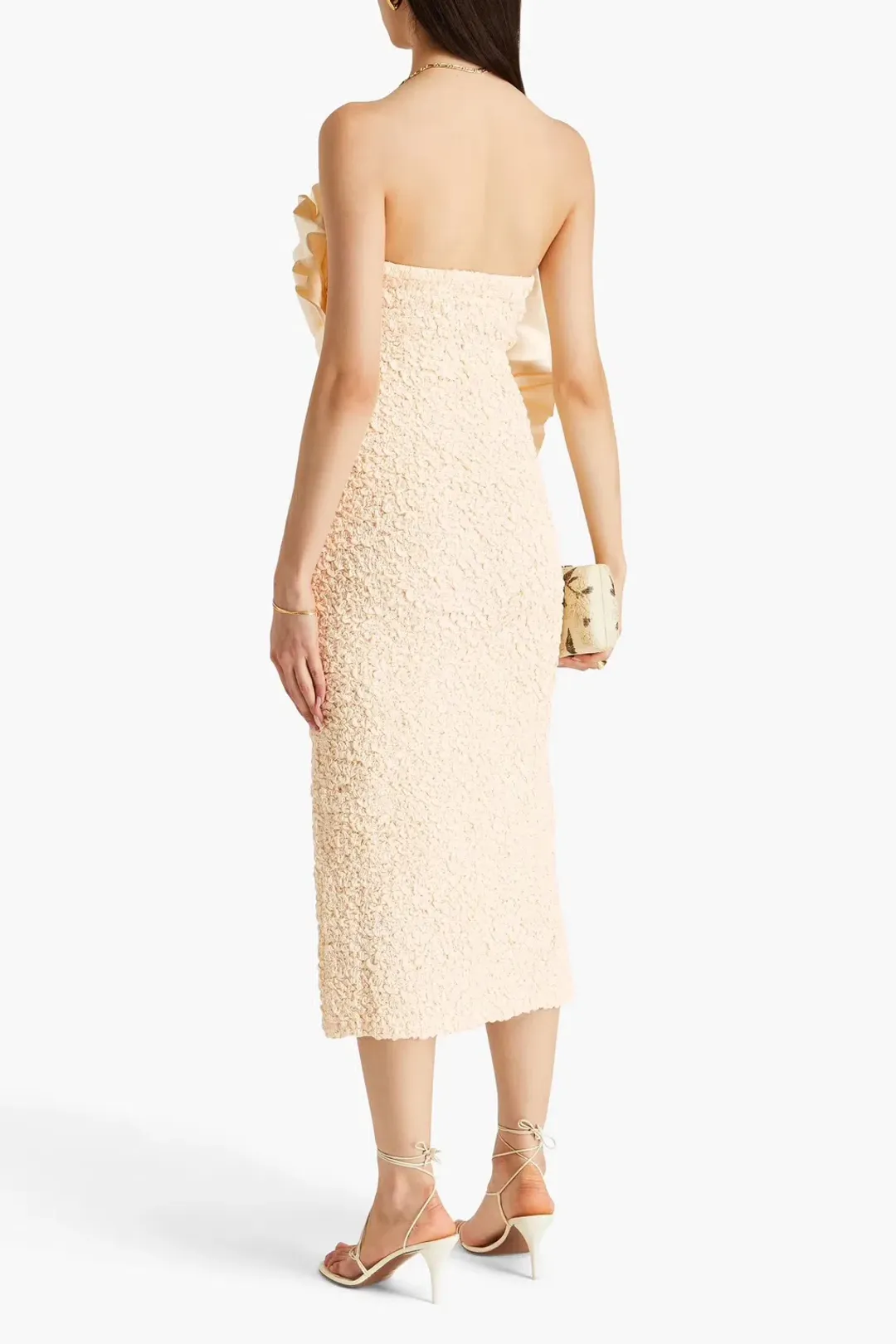 Mara Hoffman Kana Strapless Ruffled Cotton Twill and Popcorn Midi Dress Cream Size XS / AU 6 for rent on The Volte - main image