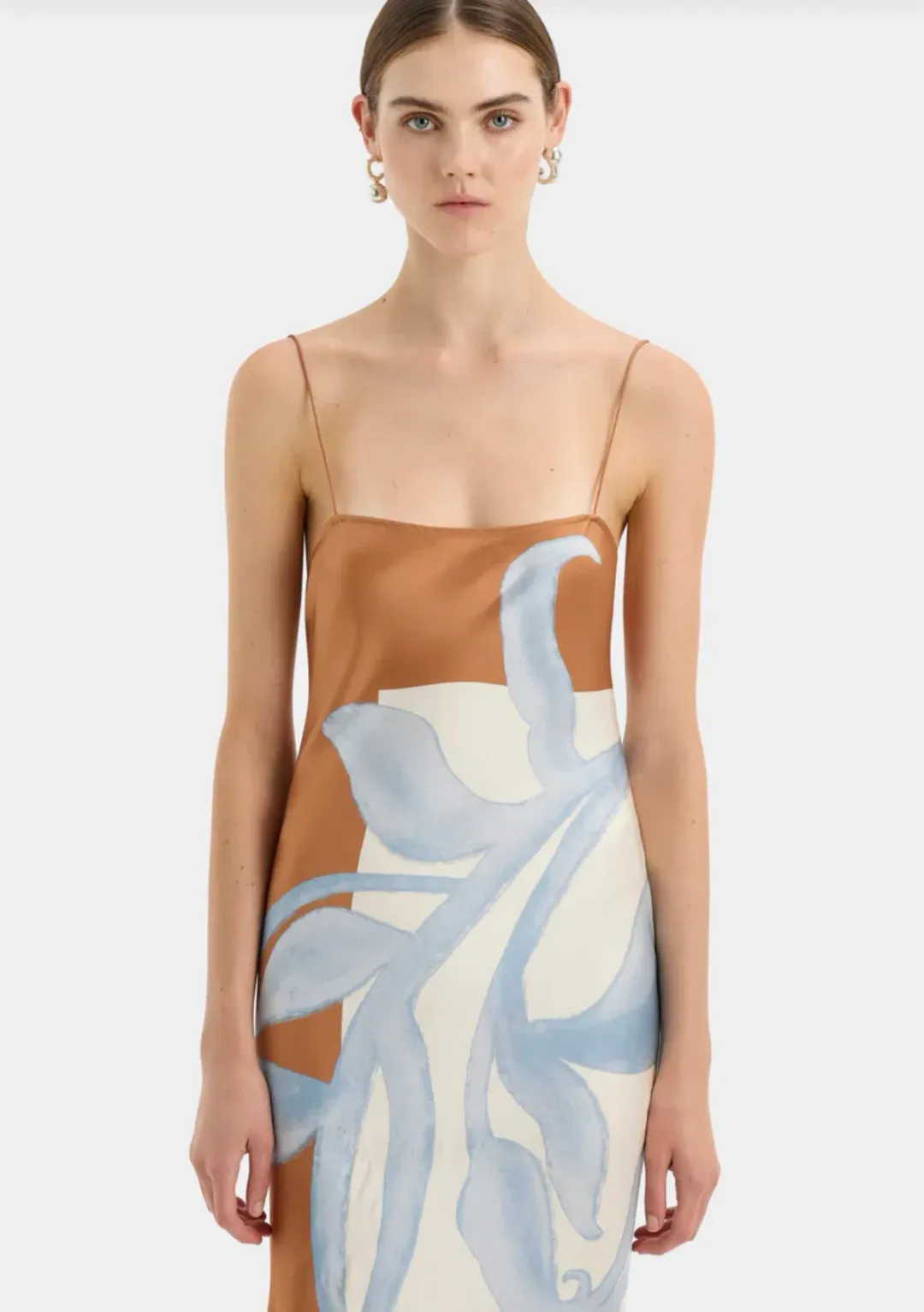 Sir the Label Sorrento Slip Dress Blue & Brown Sciarpa Print  Size 8 for rent on The Volte - main image