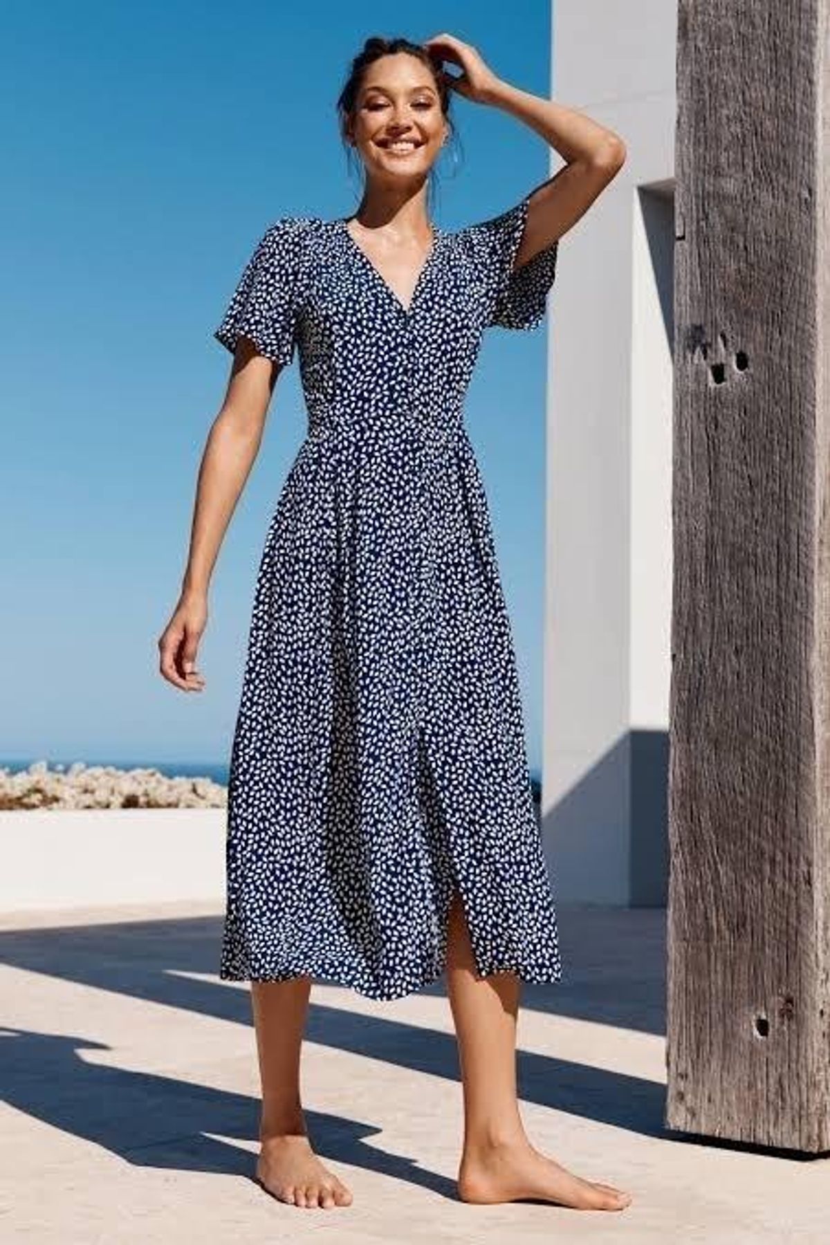 Mister Zimi Luella dress in paloma navy blue size 10 for rent on The Volte - main image