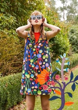 Gorman Monika Forsberg Black Best Buds Linen Silk Shift Dress Multi Size 8  for rent on The Volte - image 2