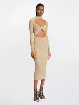Dion Lee Stripe Rib Twist Midi Dress in Sahara Size M / AU 10  for rent on The Volte - image 1