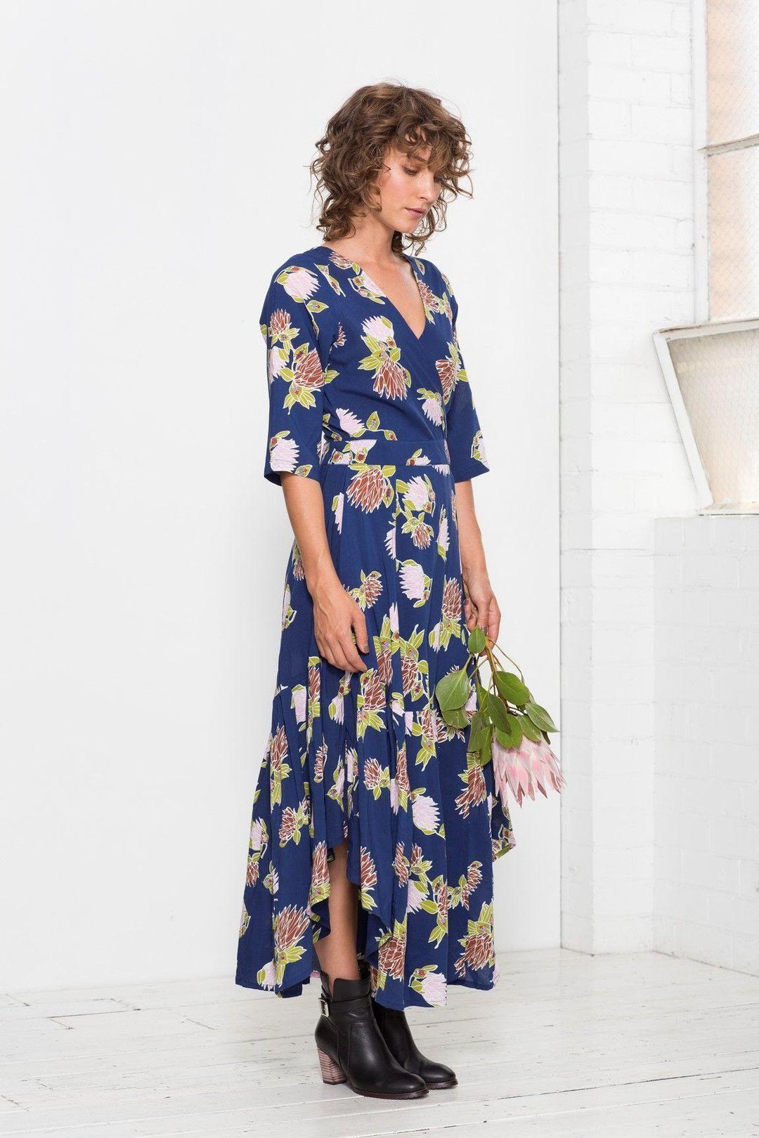 Leonard St Maxi Wrap Dress in Beetle & Protea Print Size 8  for rent on The Volte - main image