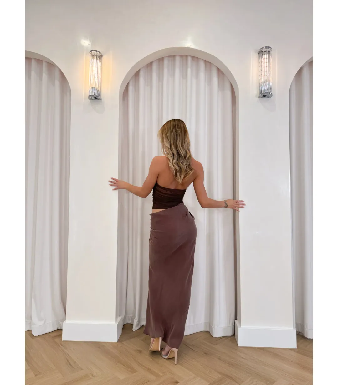 Benni Gina Maxi Dress Chocolate Size S / AU 8 for rent on The Volte - main image