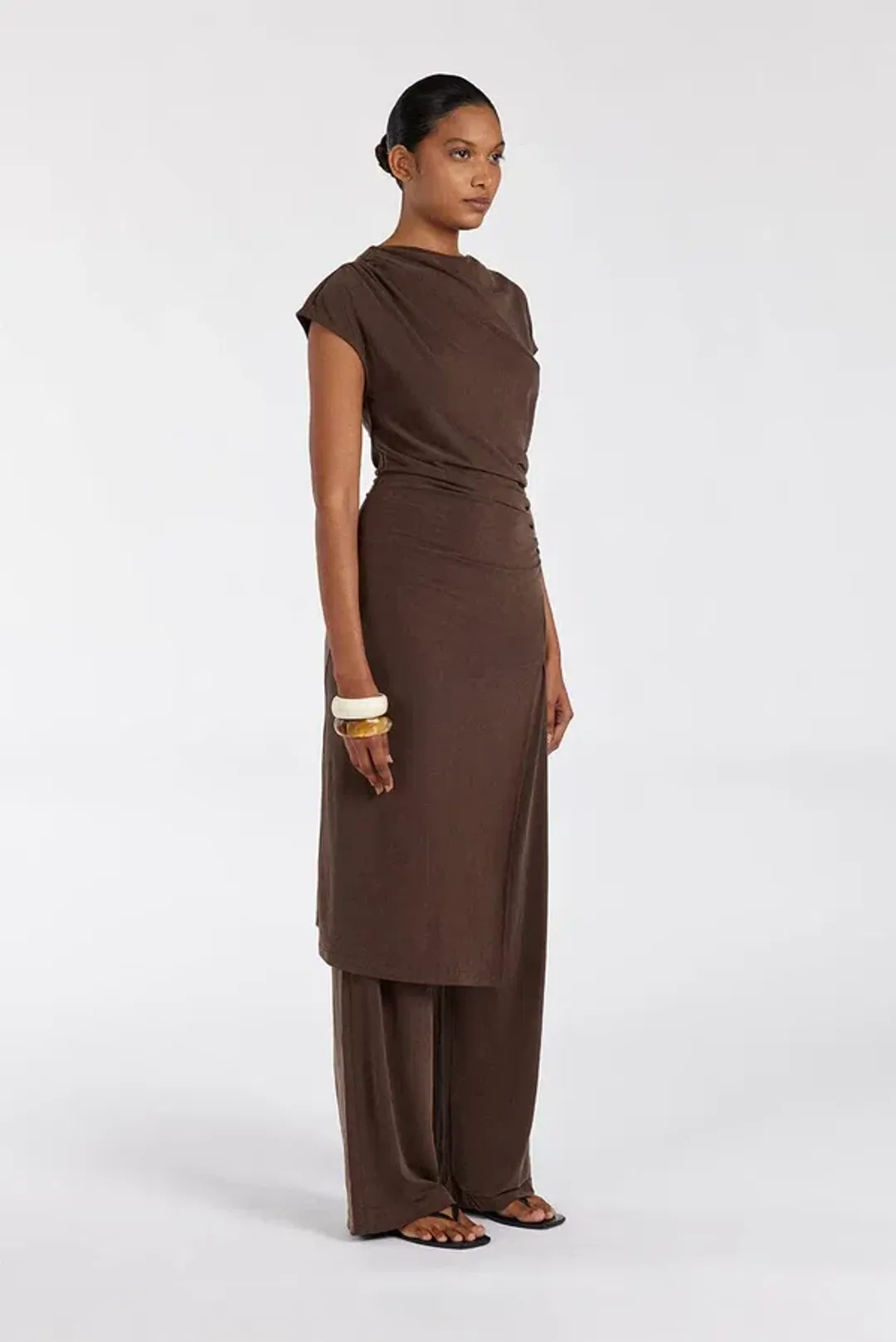Dissh Rio Draped Tunic & Wide Leg Modal Pant Set Bitter Chocolate Size M / AU 10 for rent on The Volte - main image