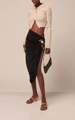 Jacquemus Le Raphia La Jupe Perola Midi Skirt Black Size 10 for rent on The Volte - image 1