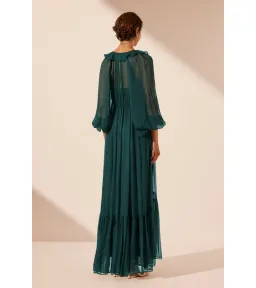 Shona Joy Layla Drawstring Ruffle Maxi Dress Dark Teal Size AU 14 for rent on The Volte - image 4
