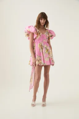 Aje Gretta Bow Back Mini Dress Pink Hibiscus Size AU 14  for rent on The Volte - image 1
