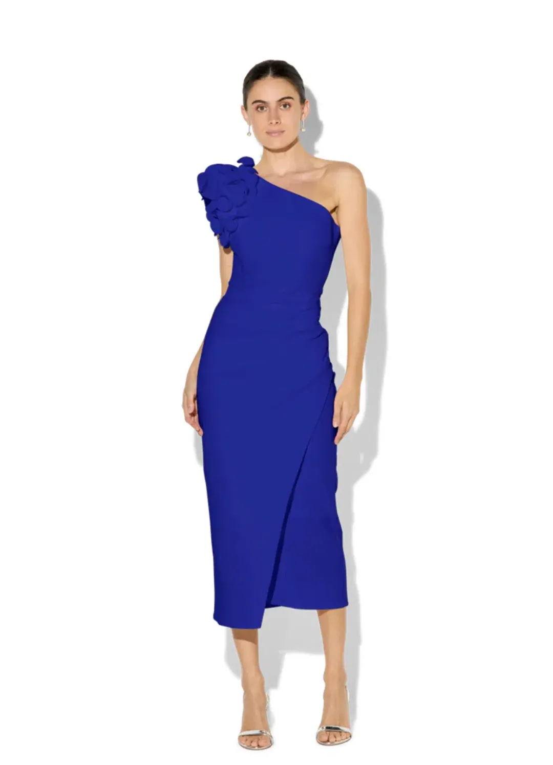 Montique Melody Sapphire One Shoulder Dress Sapphire Blue Size AU 8  for rent on The Volte - main image