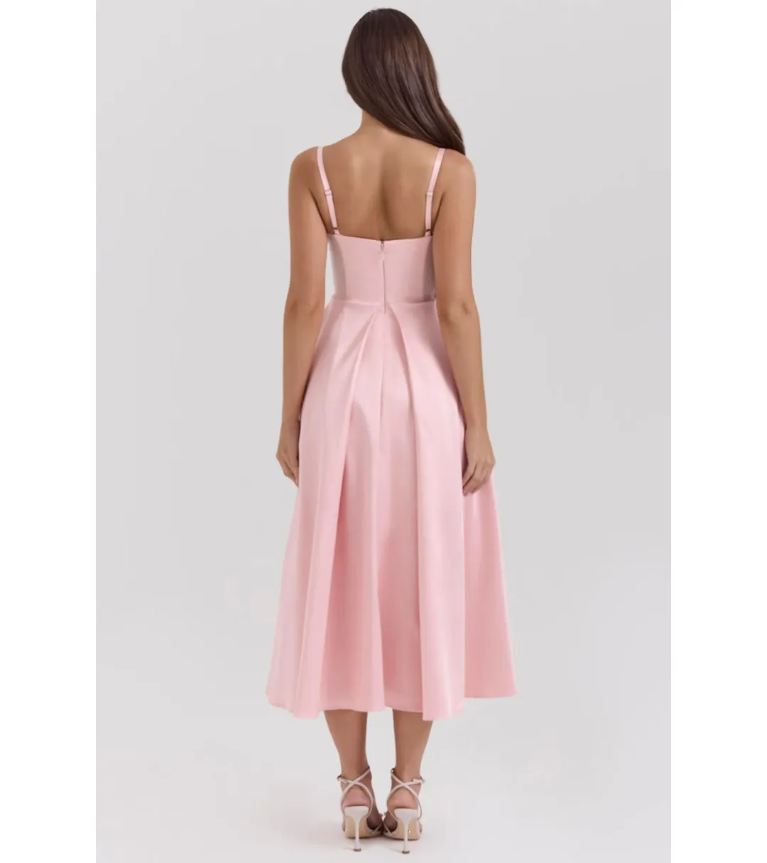 House of CB Tiffany Satin A-Line Midi Dress Parisian Pink Size S / AU 8 for rent on The Volte - main image