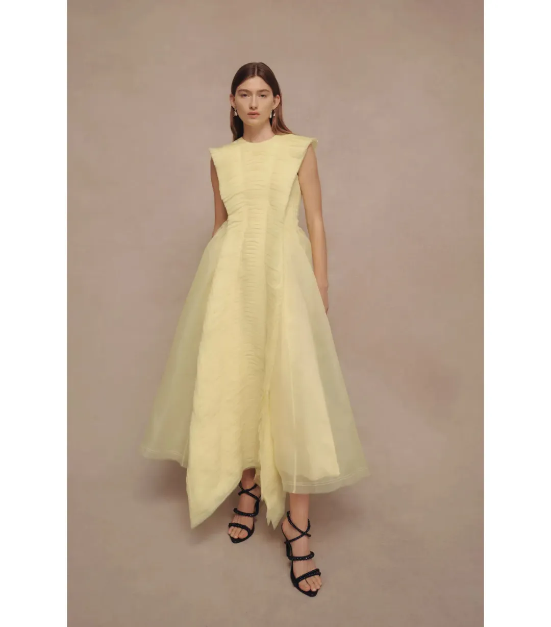 Aje Astrid Pleat Panel Midi Dress Soft Lemon Yellow Size AU 6 for rent on The Volte - main image