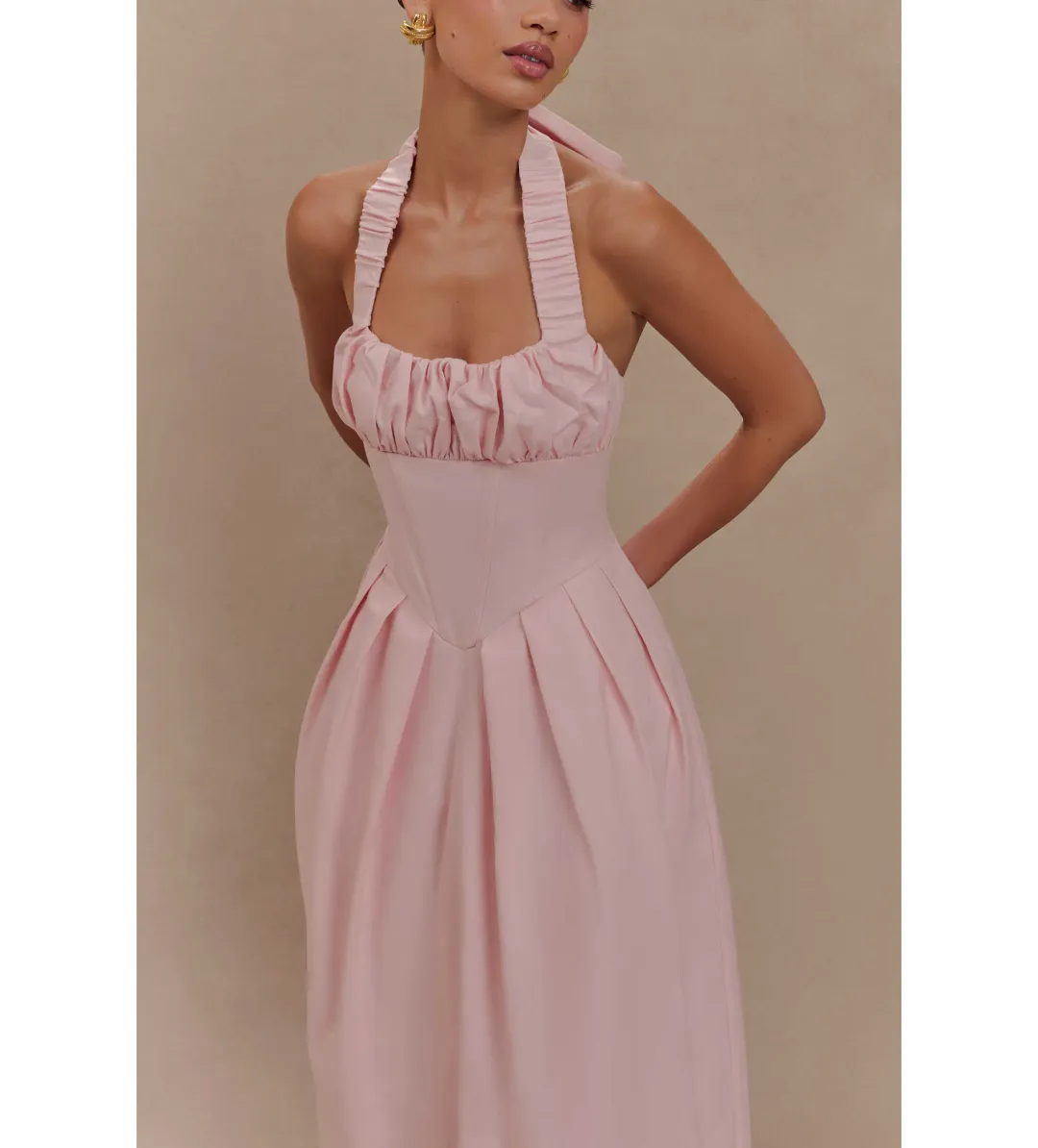 Meshki Candy Halter Midi Dress Ballet Pink AU 8  for rent on The Volte - main image