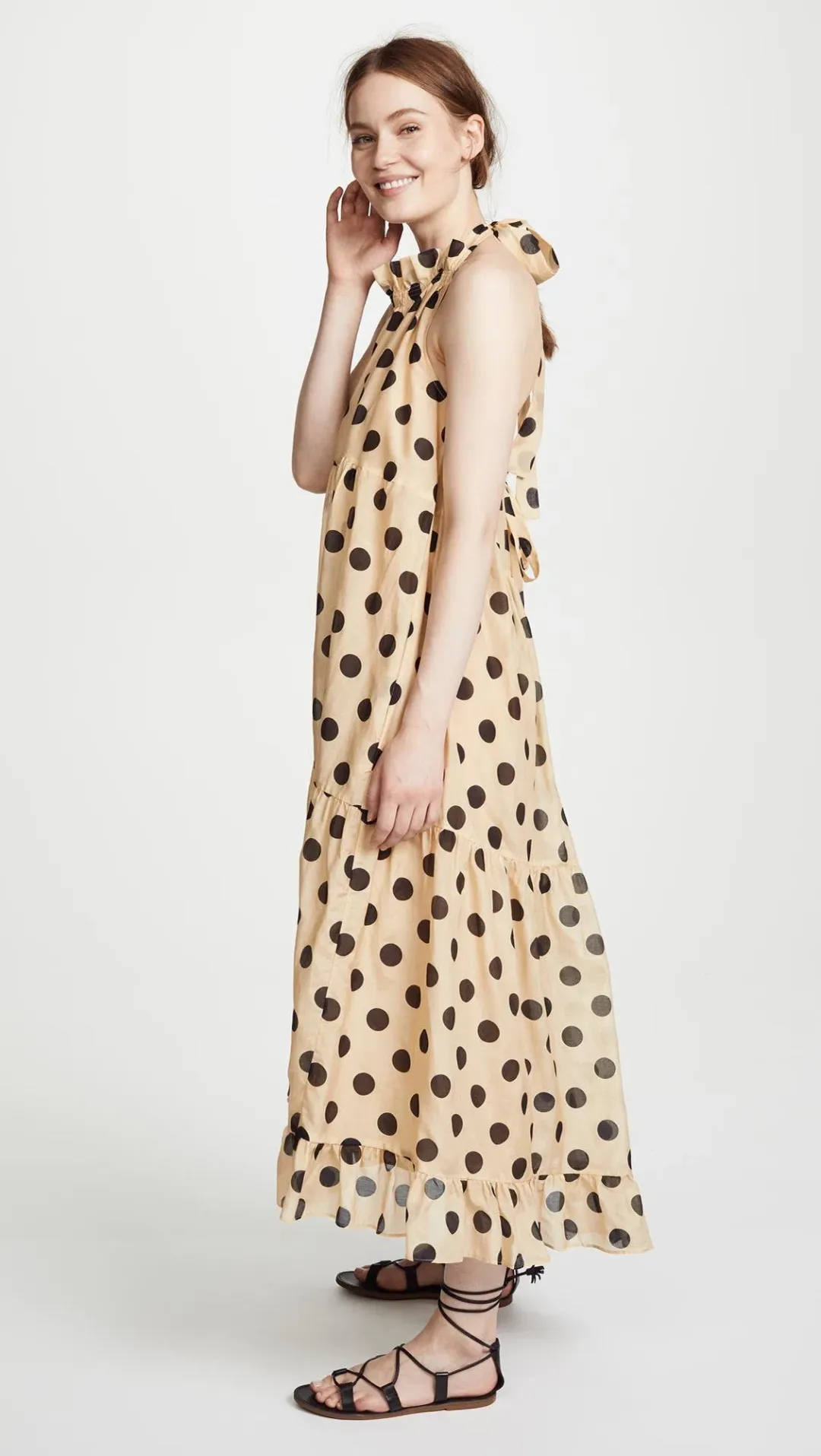 Lee Mathews Minnie Spot Halter Midi Dress Barley/Print Size 8 for rent on The Volte - main image