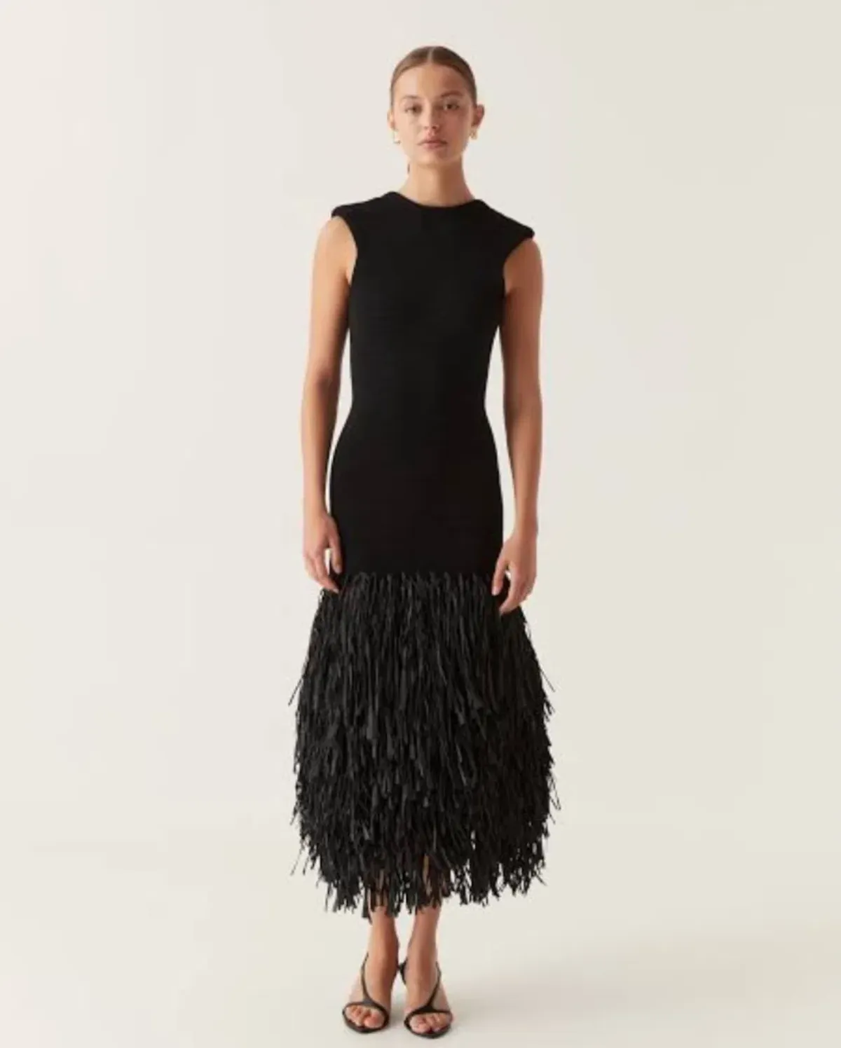 Aje Rushes Rafia Knit Midi Dress Black Size 4  for rent on The Volte - main image