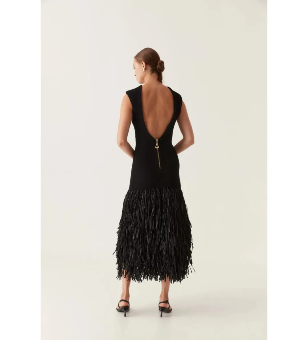 Aje Rushes Rafia Knit Midi Dress Black Size 4  for rent on The Volte - main image