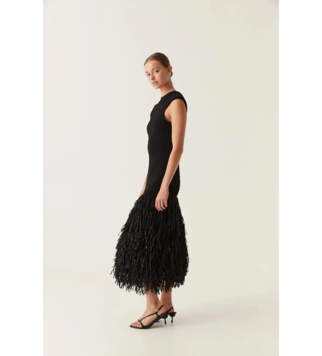 Aje Rushes Rafia Knit Midi Dress Black Size 4  for rent on The Volte - main image