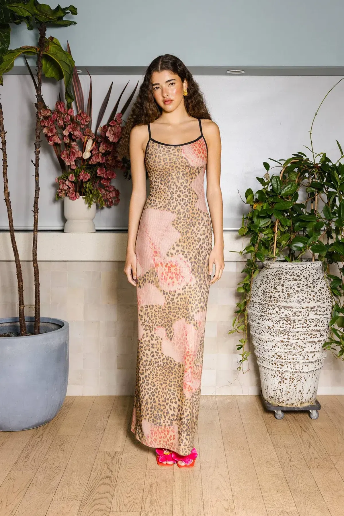 With Harper Lu Mesh Slip Maxi Dress Brown Leopard Size S/AU 8 for rent on The Volte - main image