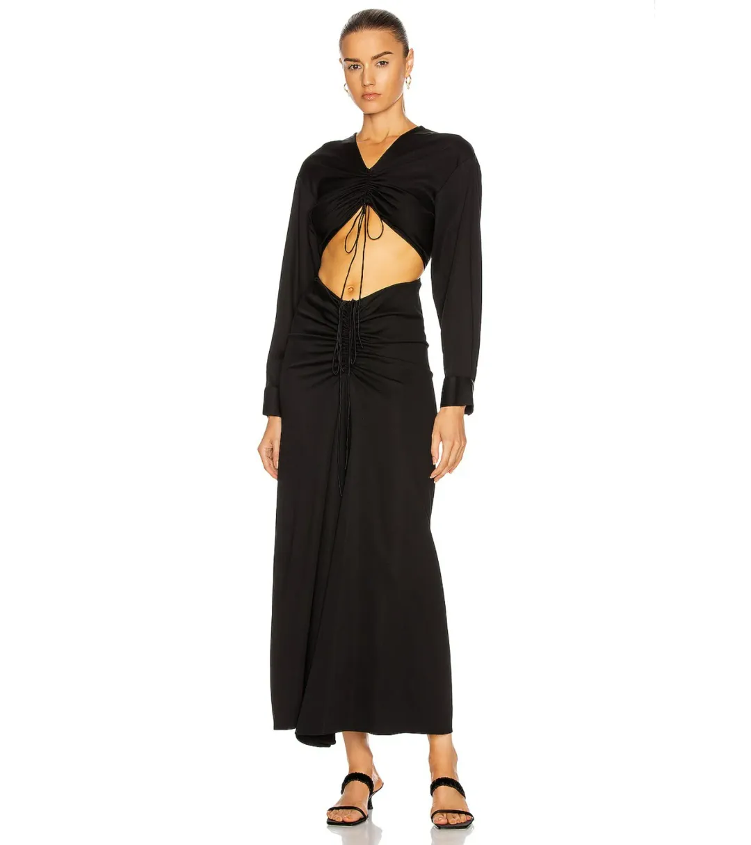 Christopher Esber Ruched Disconnect Shirt Dress Black Size AU 4 for rent on The Volte - main image