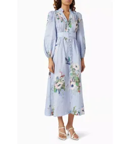 Zimmermann The Everley Plunge Midi Dress in Light Blue Watercolour Floral  Size 2/Au  12 for rent on The Volte - image 2