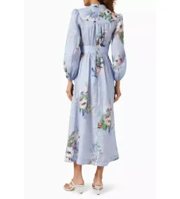 Zimmermann The Everley Plunge Midi Dress in Light Blue Watercolour Floral  Size 2/Au  12 for rent on The Volte - image 3