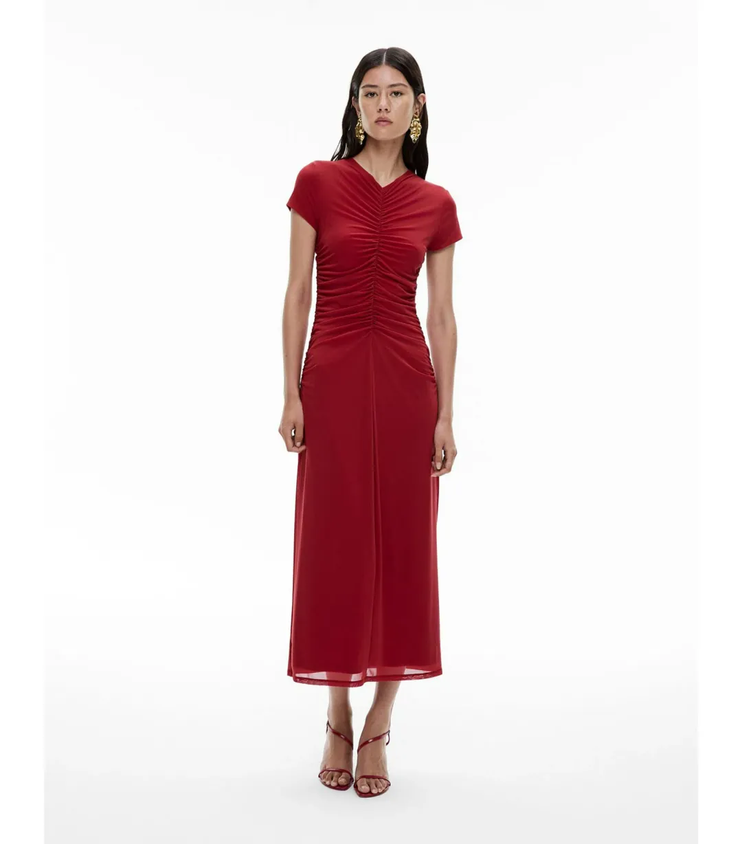 Witchery Gather Mesh Midi Dress Ruby Size AU 12 for rent on The Volte - main image
