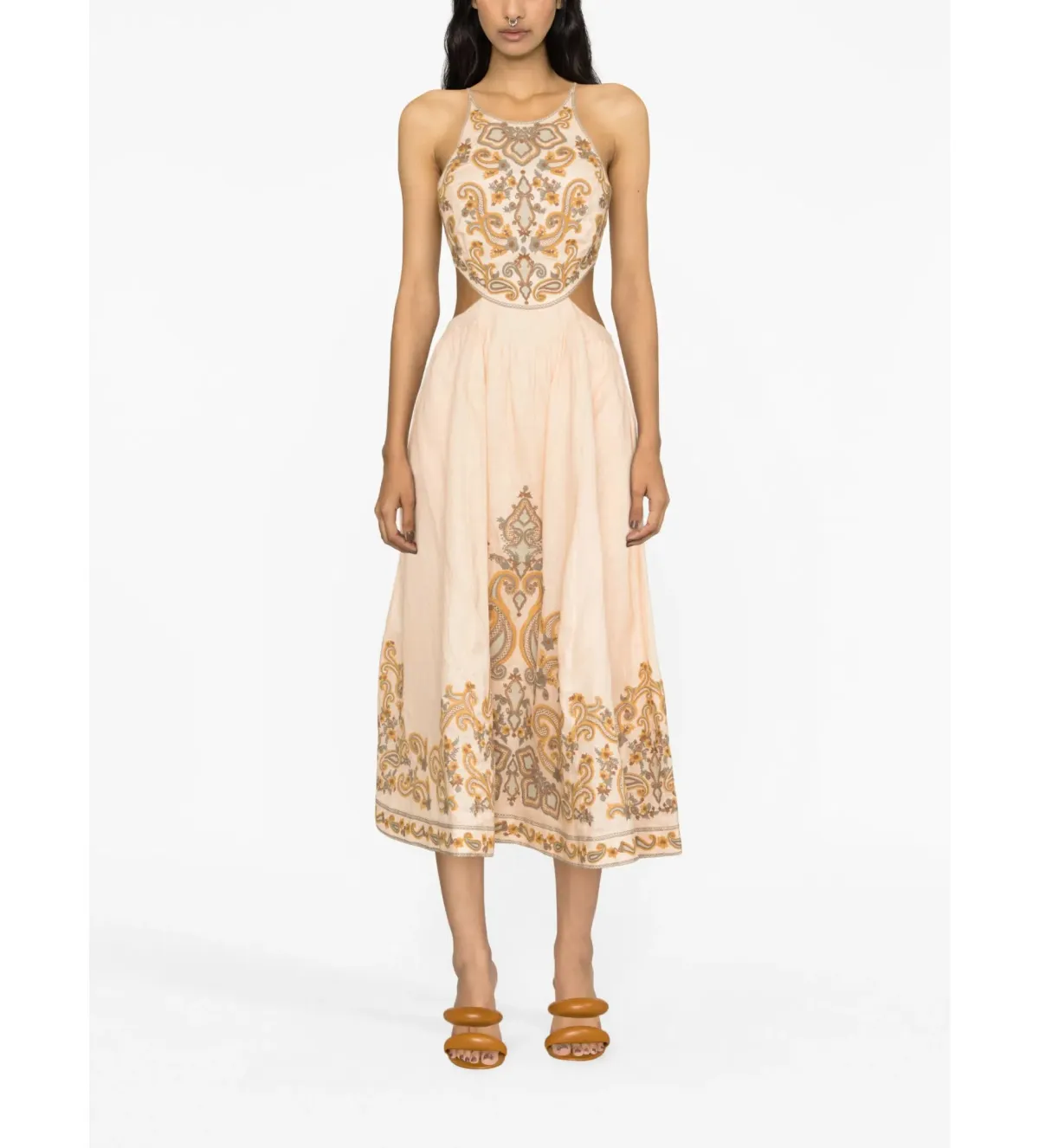 Zimmerman Devi Halter Tie Midi Dress Orange Print Size AU 10 for rent on The Volte - main image