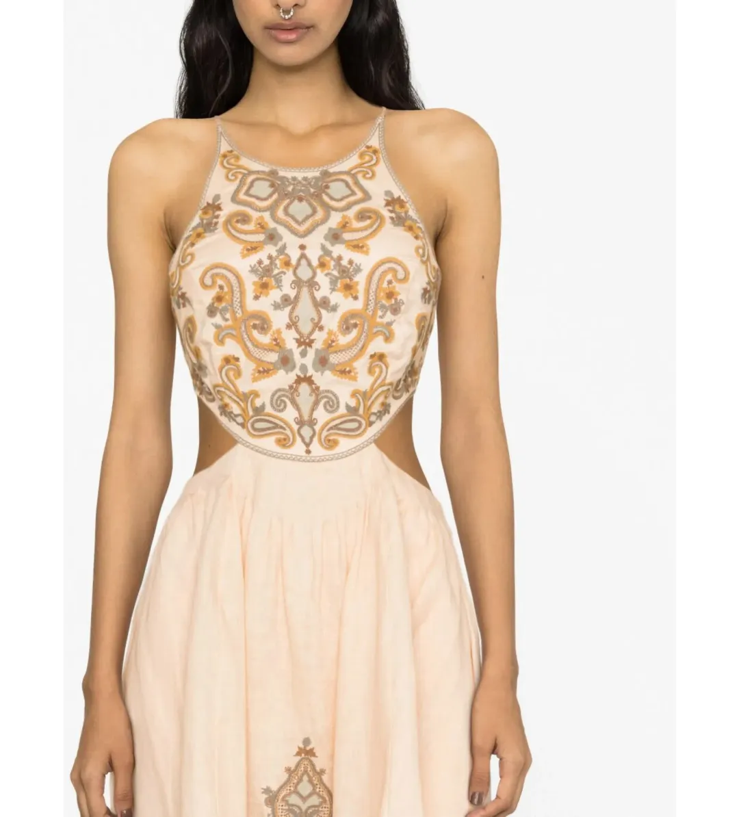 Zimmerman Devi Halter Tie Midi Dress Orange Print Size AU 10 for rent on The Volte - main image
