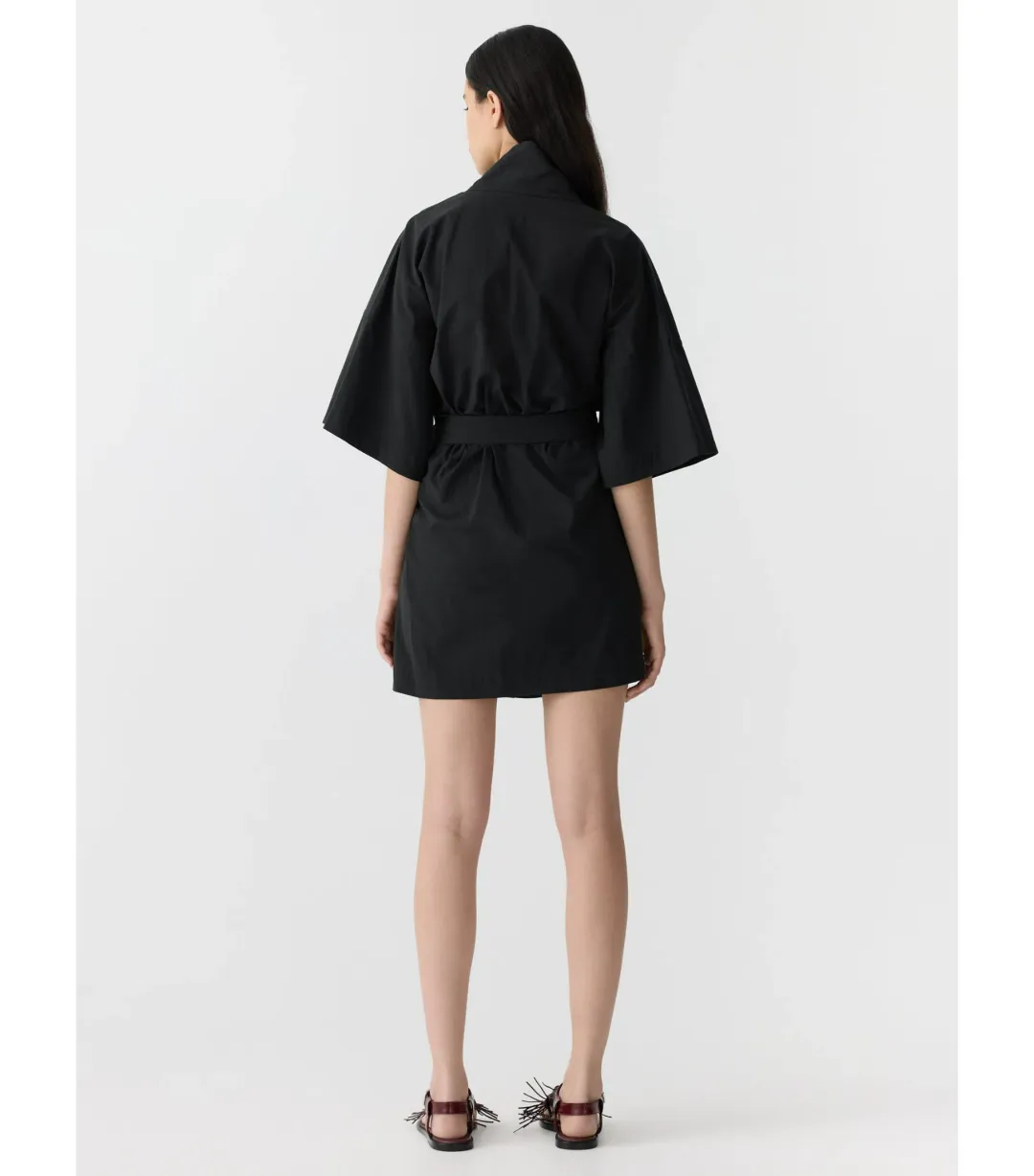 Bassike Crushed Cotton Wrap Mini Dress Black Size 3 / AU 12 for rent on The Volte - main image