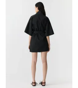 Bassike Crushed Cotton Wrap Mini Dress Black Size 3 / AU 12 for rent on The Volte - image 4